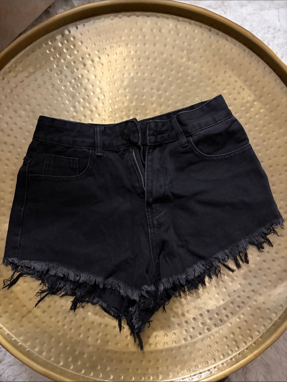 SHEIN Black Distressed Frayed-Hem Denim Shorts